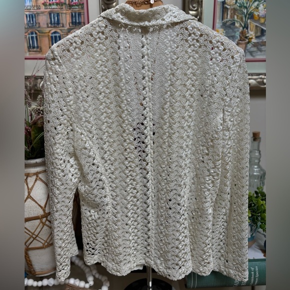 Alberto Makali Cream Lace Crochet Blazer Boho Jacket Lightweight Sheer Top Sz L - Picture 5 of 9